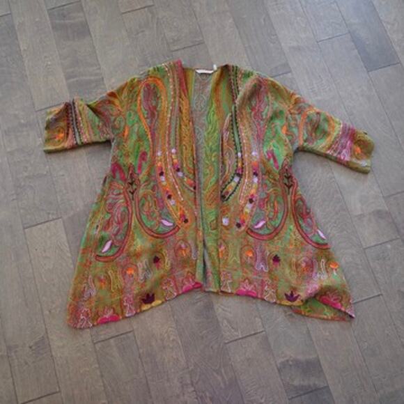 Soft Surroundings Embroidered Open Front Cardigan Multicolor Womens Size Small - Picture 1 of 9